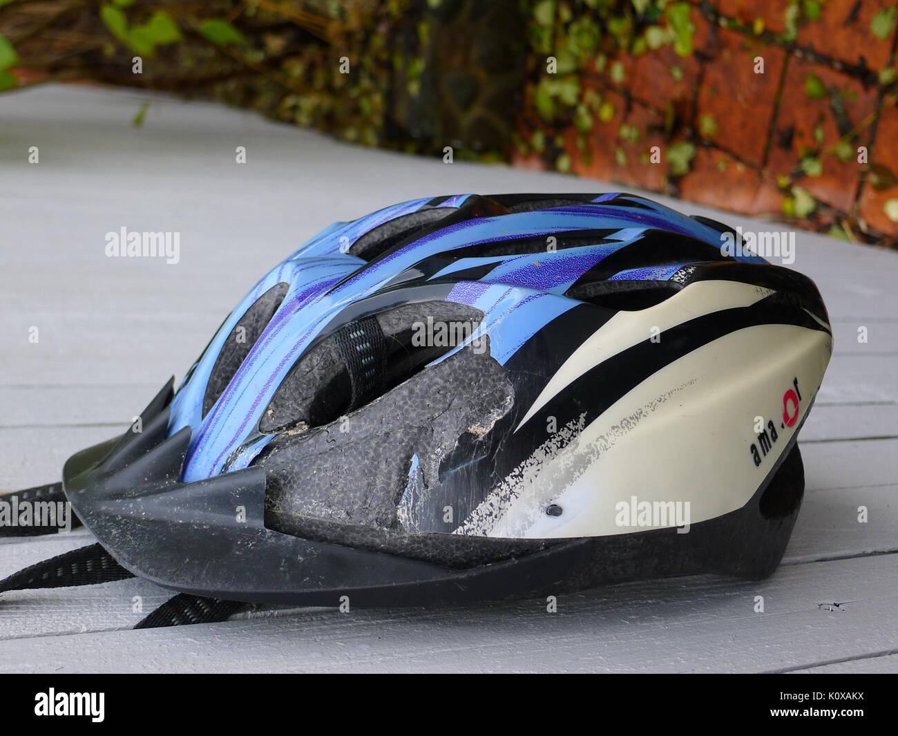 Amazor helmet after crash Stock Photo Alamy
