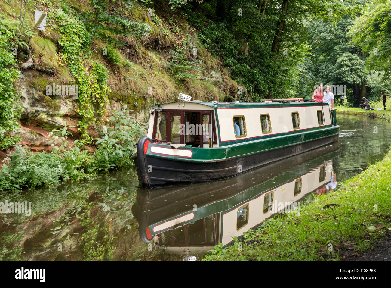 Boating on the Staffs and Worcester Canal, near Wolverley, Staffordshire, England, UK Stock Photo