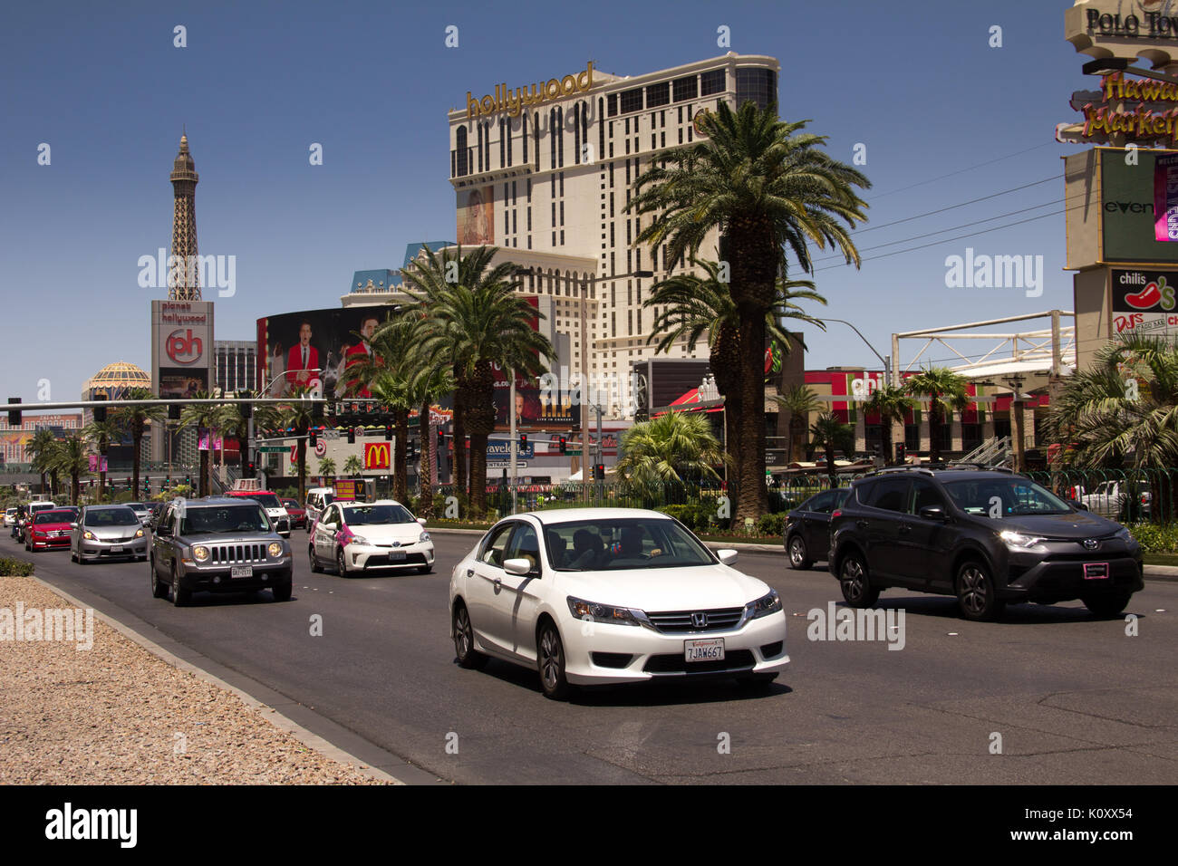 Cars driving on the main Las Vegas strip in front of the