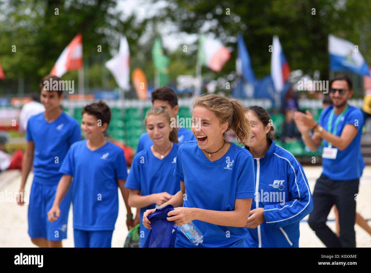 Moscow, Russia - July 19, 2015: Junior team Italy after the final match of the ITF Beach Tennis World Team Championship. Italy become world champion i Stock Photo