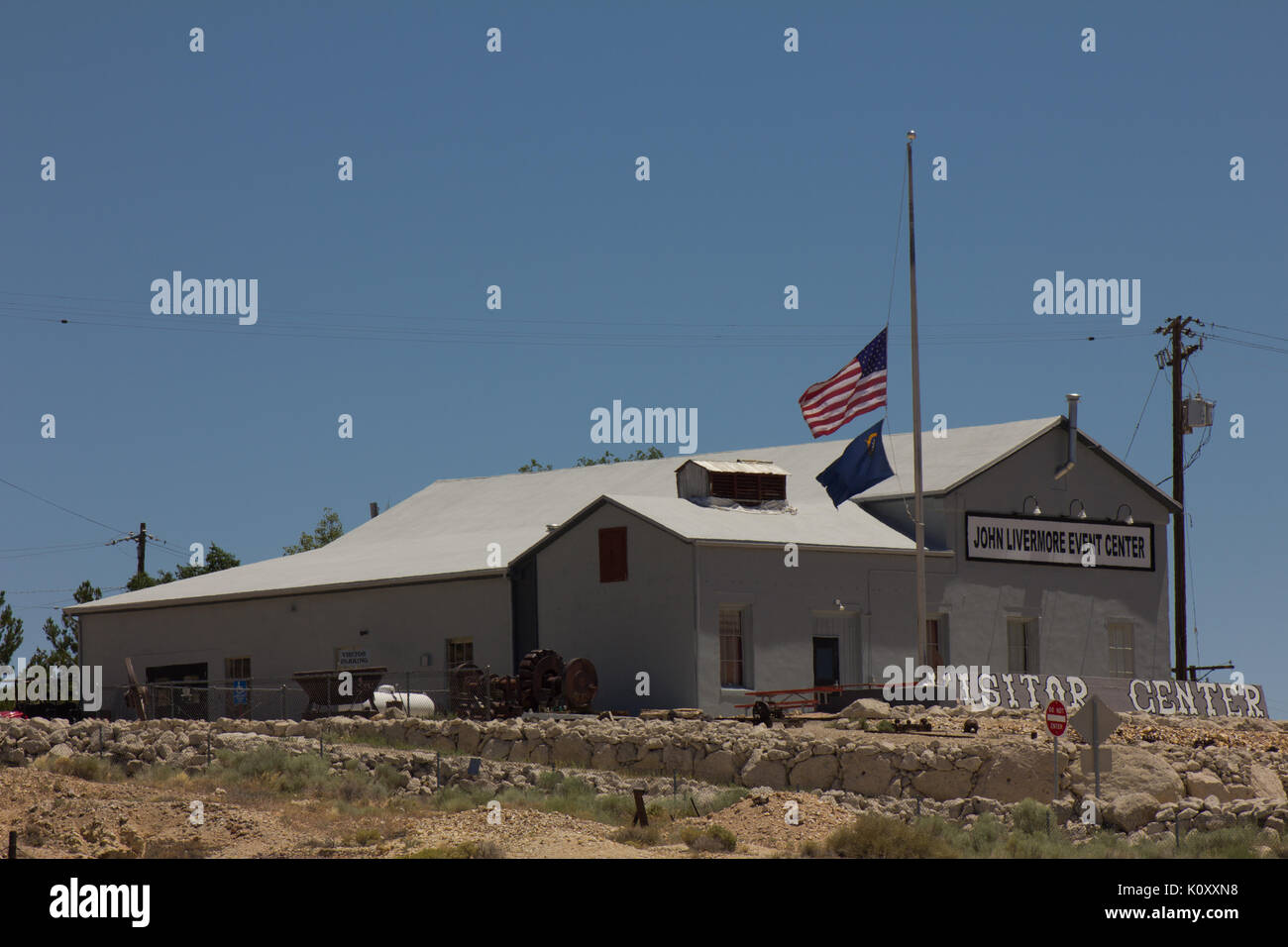 The John Livermore Event Centre, Nevada, with flag at half mast due to the Dallas shootings. Stock Photo