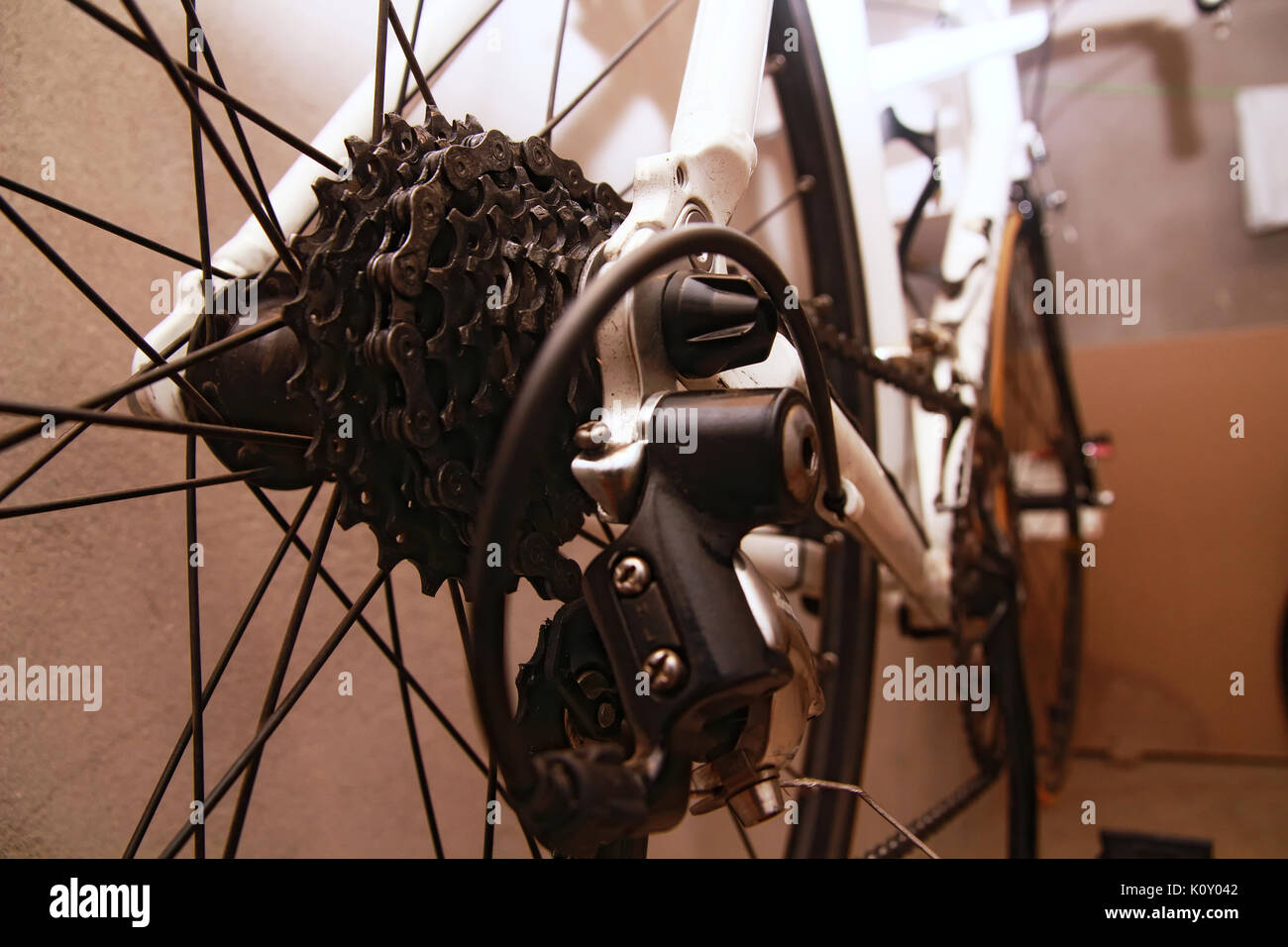 Part of road bicycle. Sports parts, lightweight, fast and durable. Stock Photo