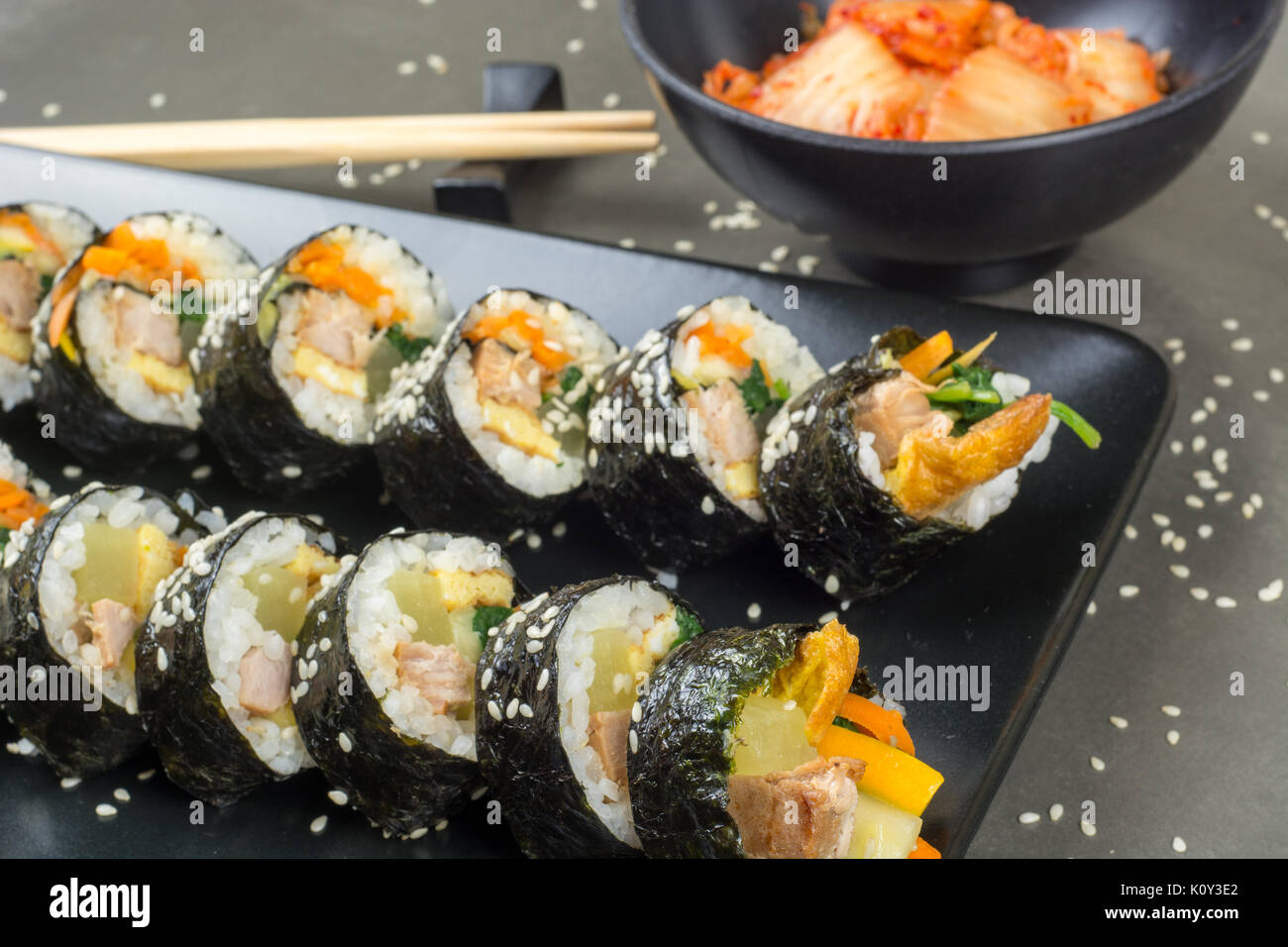 Chamchi Kimbap or Gimbap Korean food with tuna like japan sushi Stock Photo