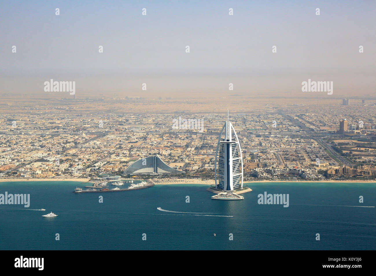 Dubai Burj Al Arab Hotel aerial view photography UAE Stock Photo