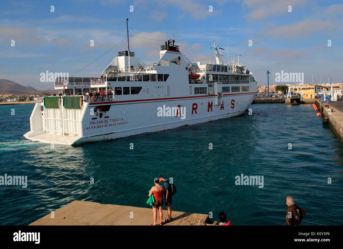 Armas ferry ship 'Volcan de Tindaya' arriving at quayside, Corralejo,  Fuerteventura, Canary Islands, Spain Stock Photo - Alamy