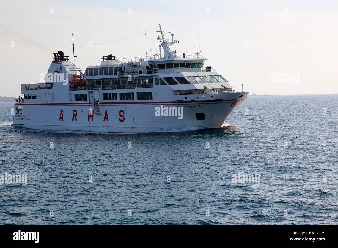 Armas Ferry Ship Volcan De Tindaya Arriving Corralejo Fuerteventura Canary Islands Spain Stock Photo Alamy