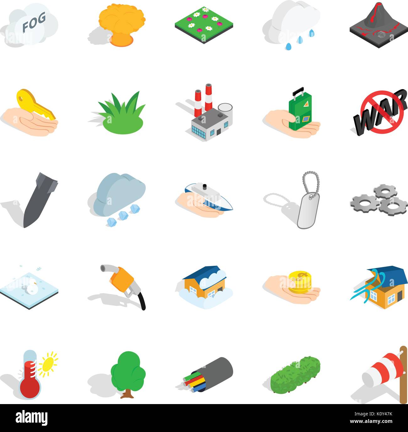 Fire icons set, isometric style Stock Vector