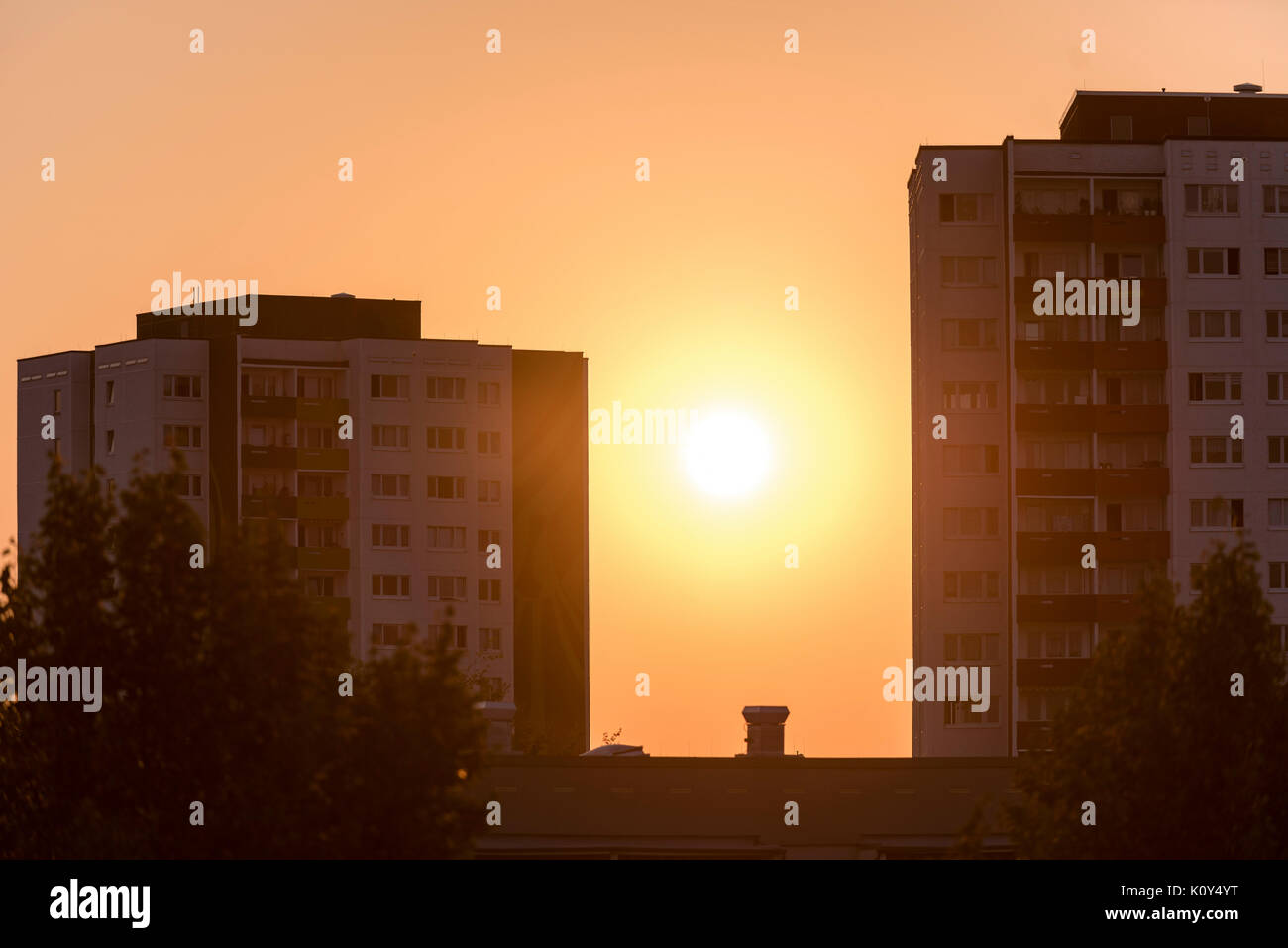 Residential block in Erfurt at sunrise Stock Photo