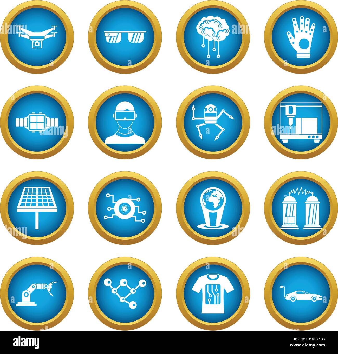 New technologies icons blue circle set Stock Vector