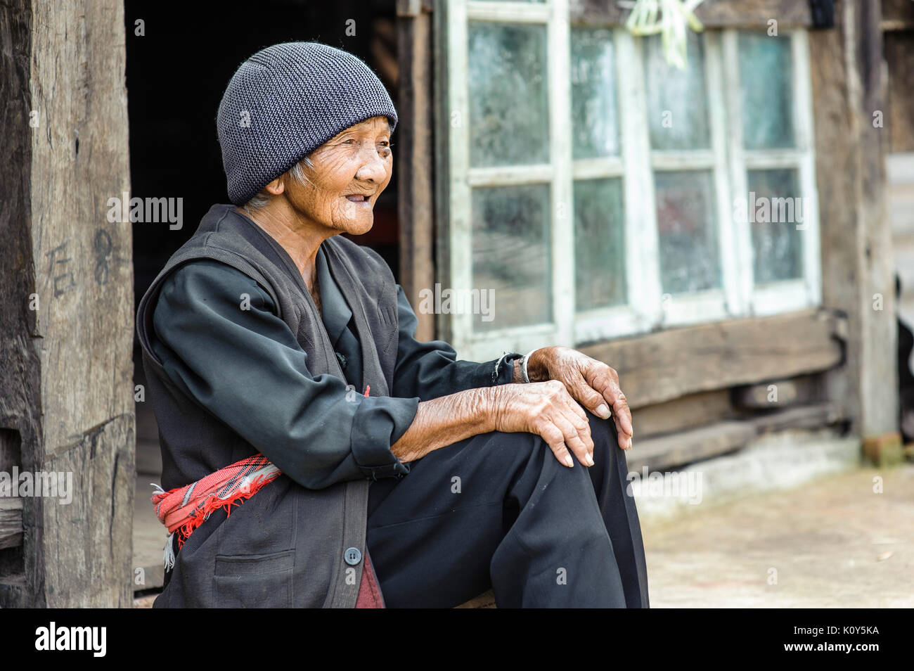 Bulang ethnic minoriy oldwoman, Xishuangbanna, Yunnan, China Stock Photo