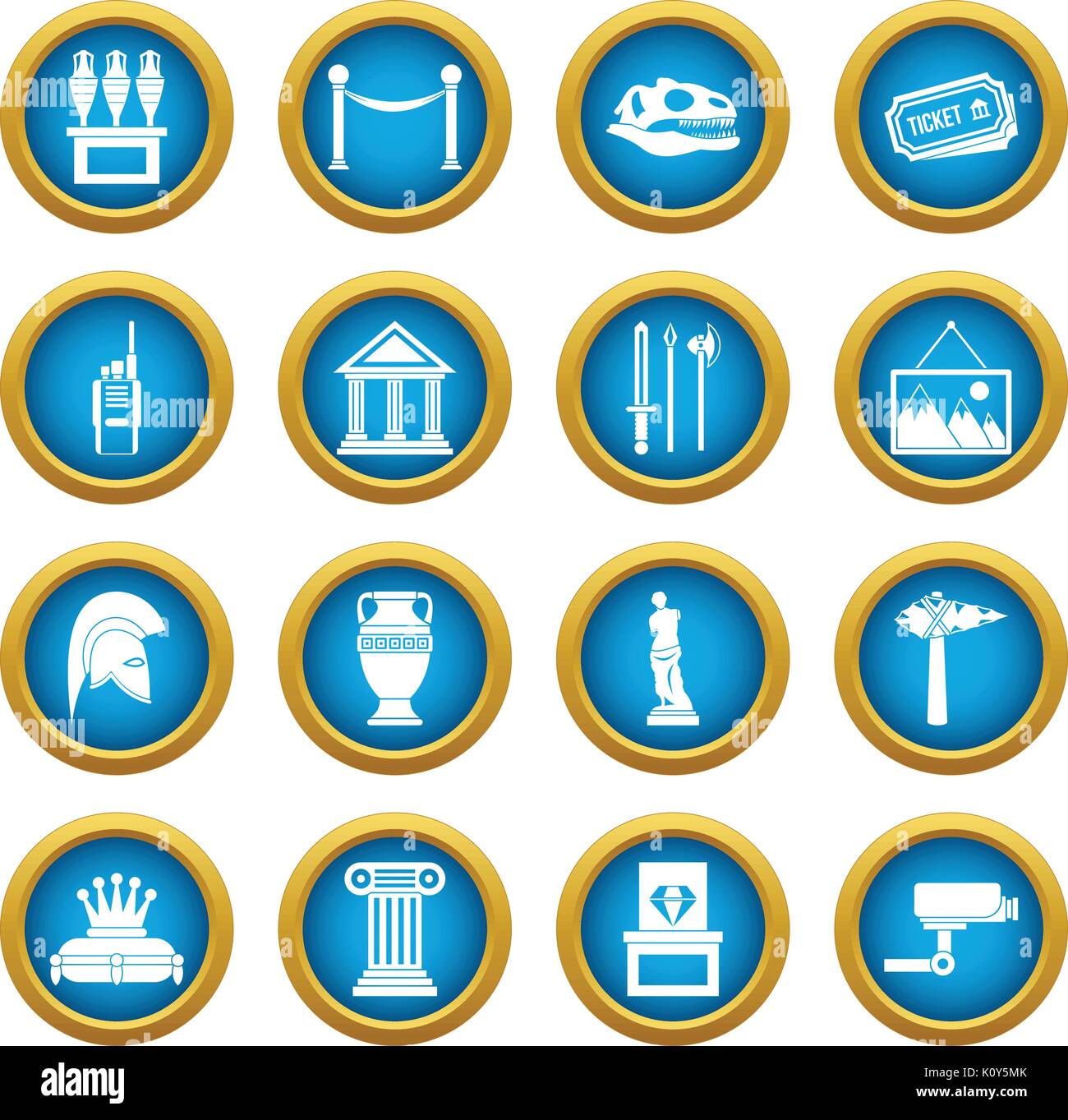 Museum icons blue circle set Stock Vector
