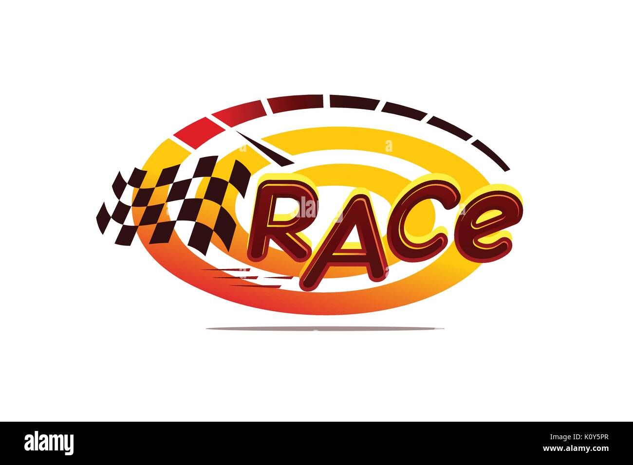 rece logo, swirl with speed meter and checkered flag illustration, illustration design, isolated on white background. Stock Vector