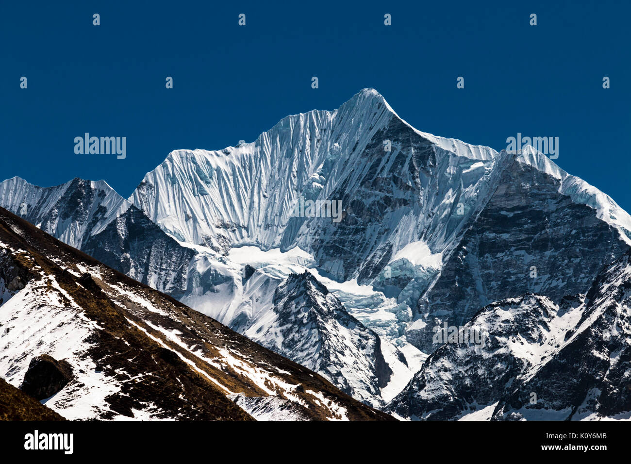 Mount Gangchempo, Langtang Valley, Rasuwa, Nepal Stock Photo