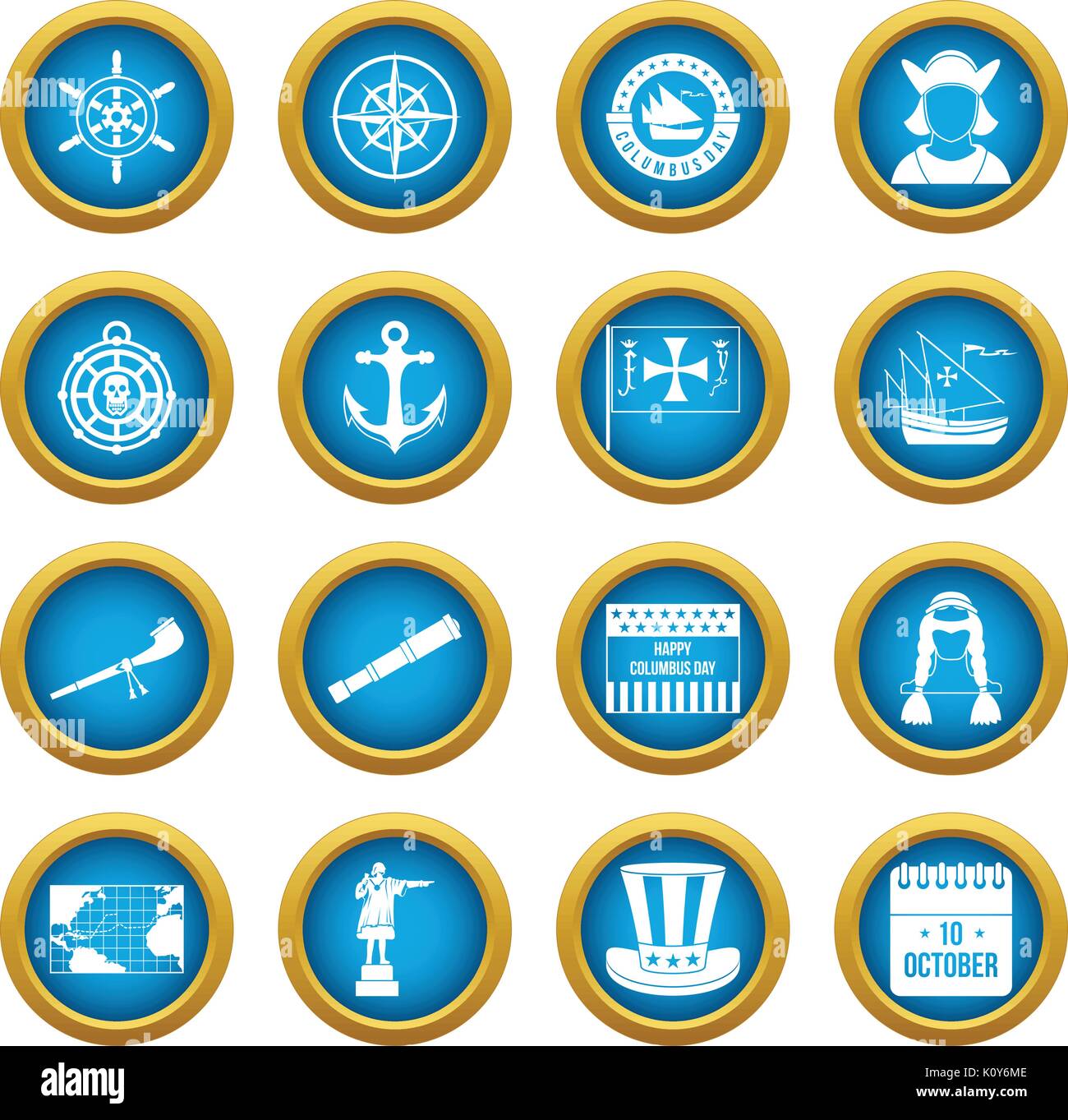 Columbus Day icons blue circle set Stock Vector Image & Art - Alamy