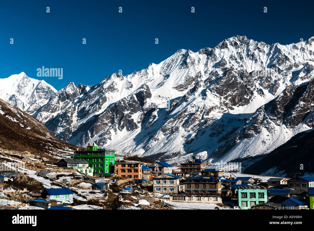 Kyamjin Gumba in the Langtang Valley, Rasuwa, Nepal Stock Photo