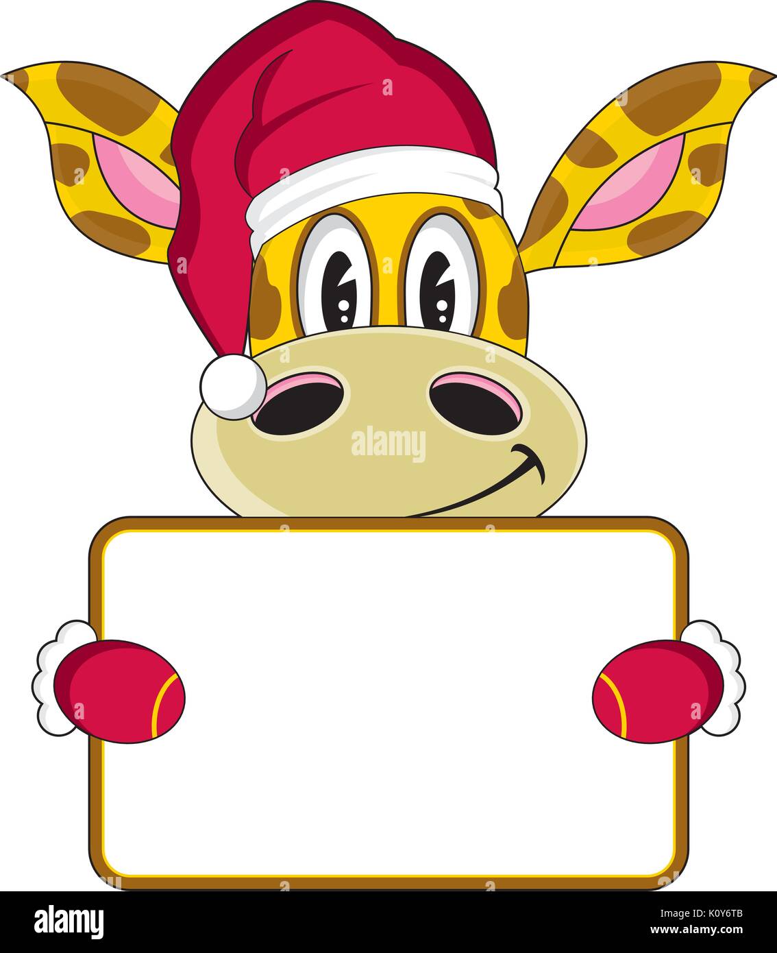 Cute Cartoon Giraffe in Santa Claus Hat with Sign Vector Illustration