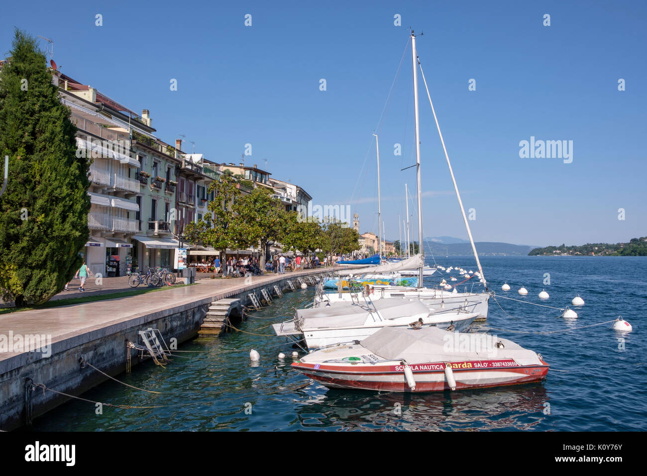 Lakeside promenade in Salò, Lake Garda, Brescia Province, Lombardy, Italy Stock Photo