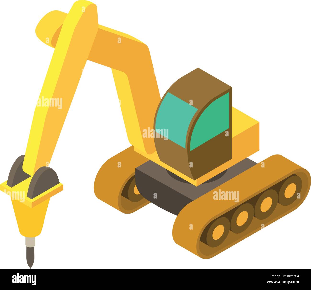 Yellow excavator hammer icon, isometric 3d style Stock Vector