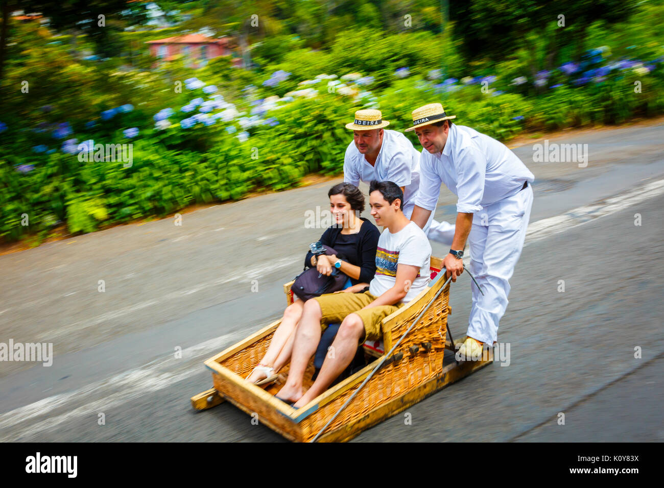 Toboggan ride going down in Monte Stock Photo Alamy