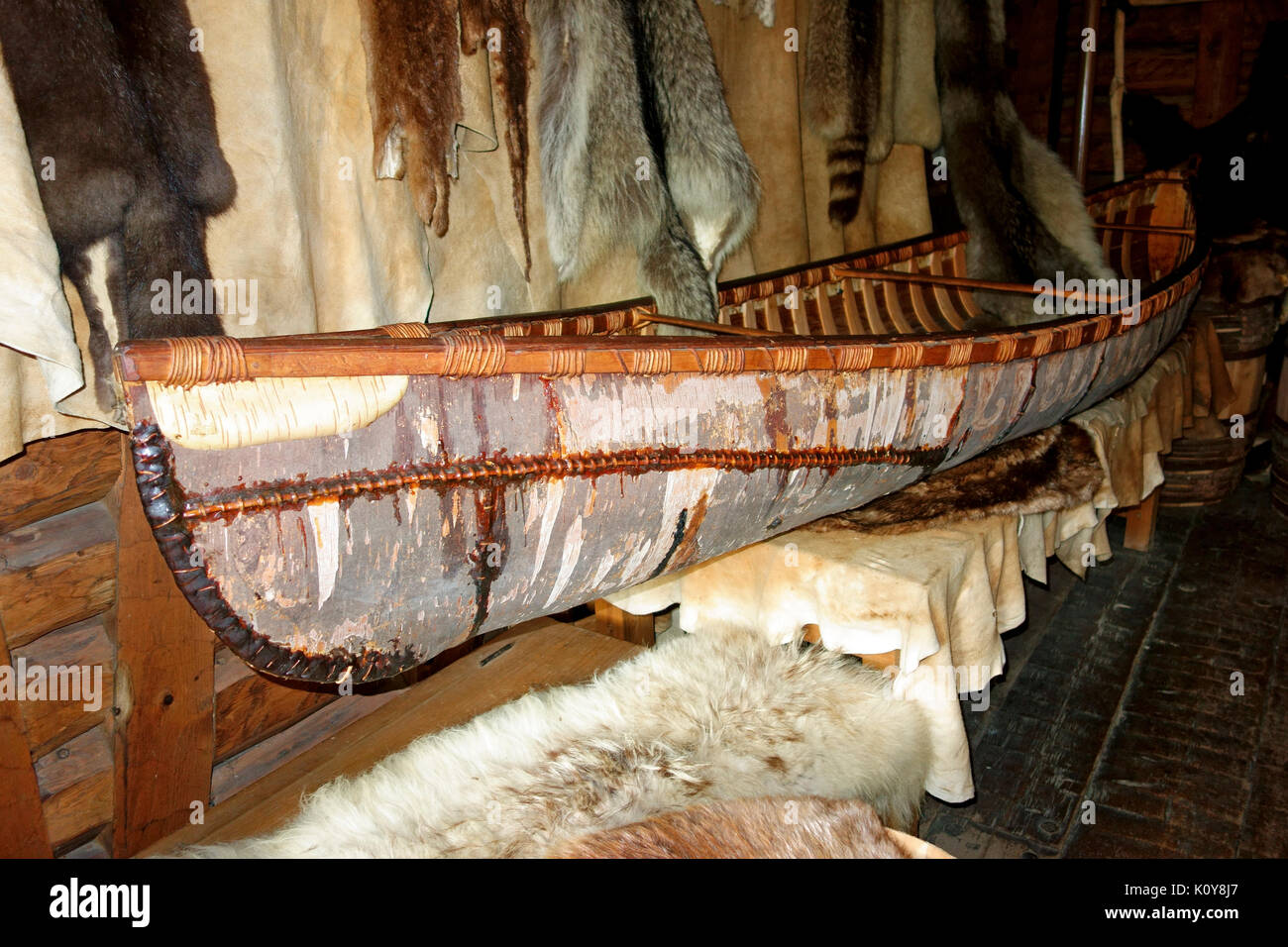 An aboriginal birch bark canoe in Canada Stock Photo
