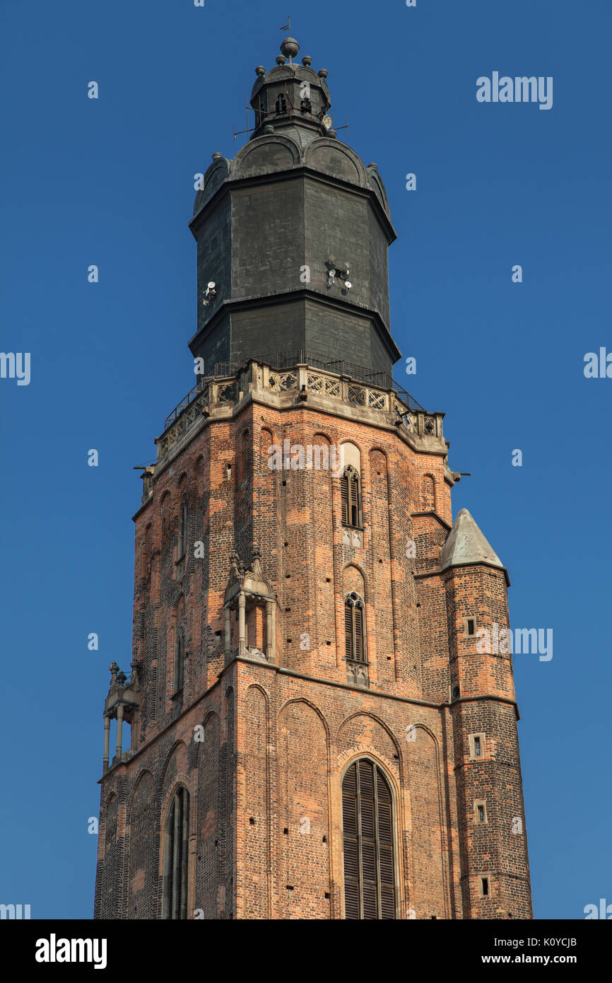 Top of the St Elizabeth Church Tower in Wroclaw, Poland. Stock Photo