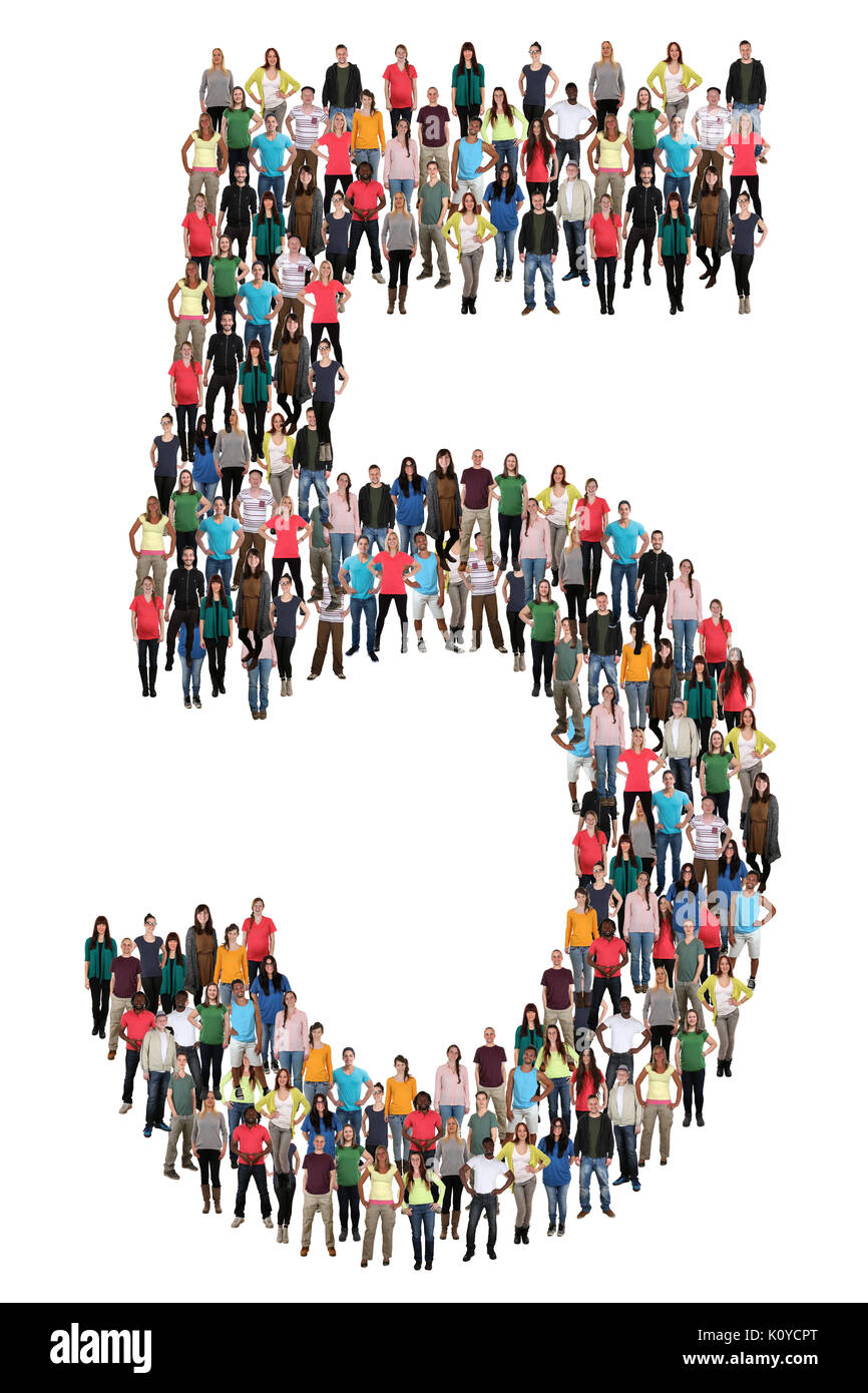 Number five 5 group of people isolated on a white background Stock Photo