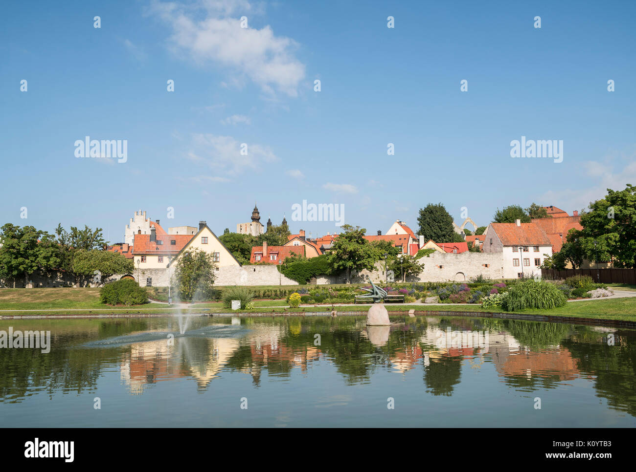 Pond In The Almedalen Park In Visby Gotland Sweden Scandinavia Stock pond-in-the-almedalen-park-in-visby-gotland-sweden-scandinavia-stock