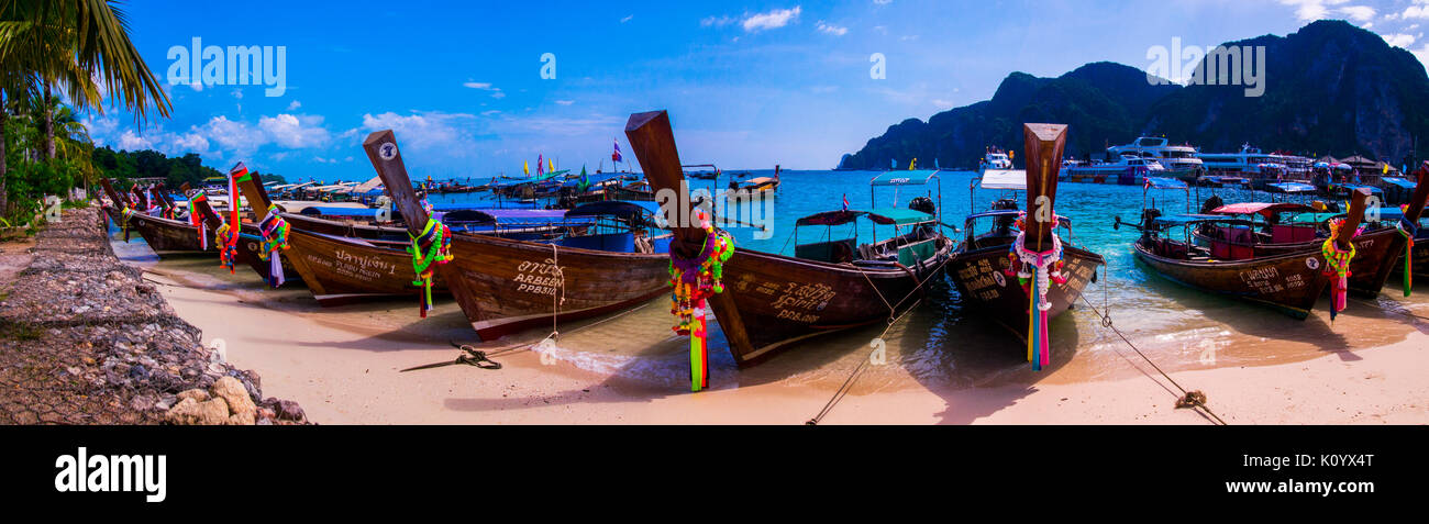 Long tail boat on Koh Phi Phi, South Thailand, Southeast Asia, Asia Stock Photo