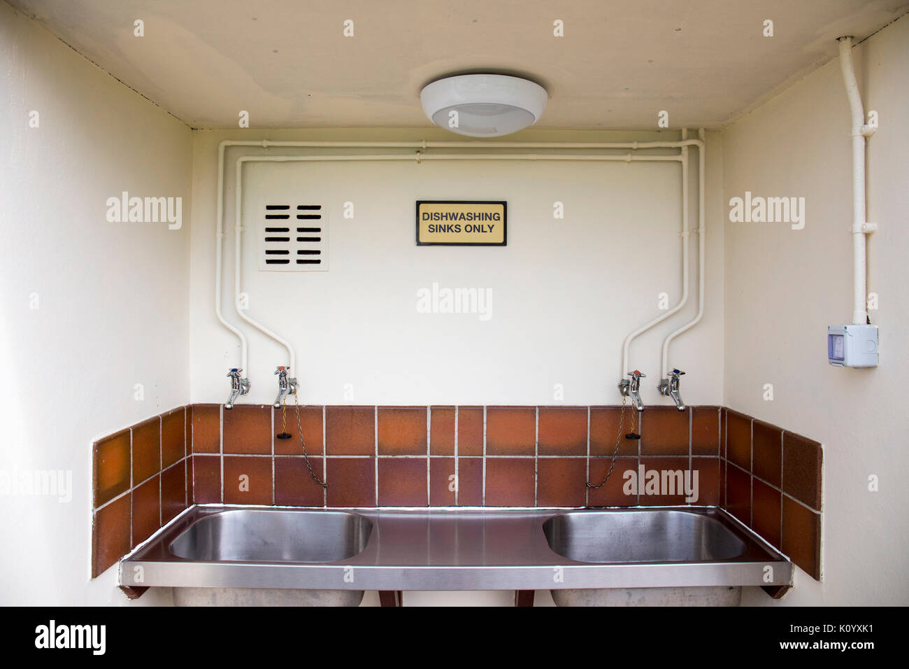 Dishwashing sinks on campsite UK Stock Photo
