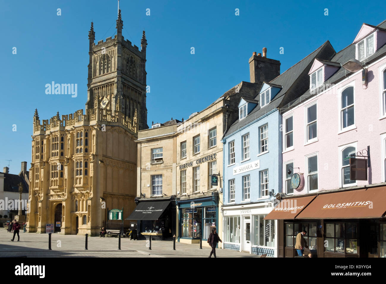 People out in spring sunshine in the recently regenerated historic