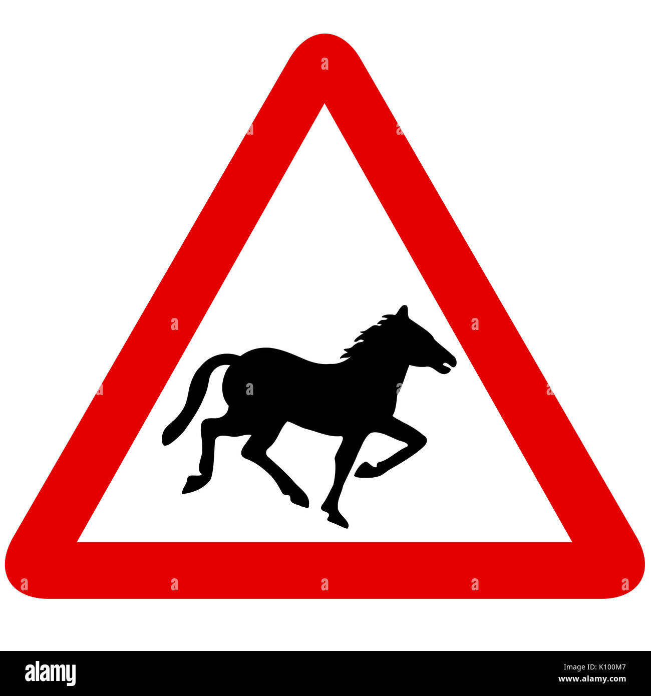 Wild horses or ponies road sign on white background Stock Photo