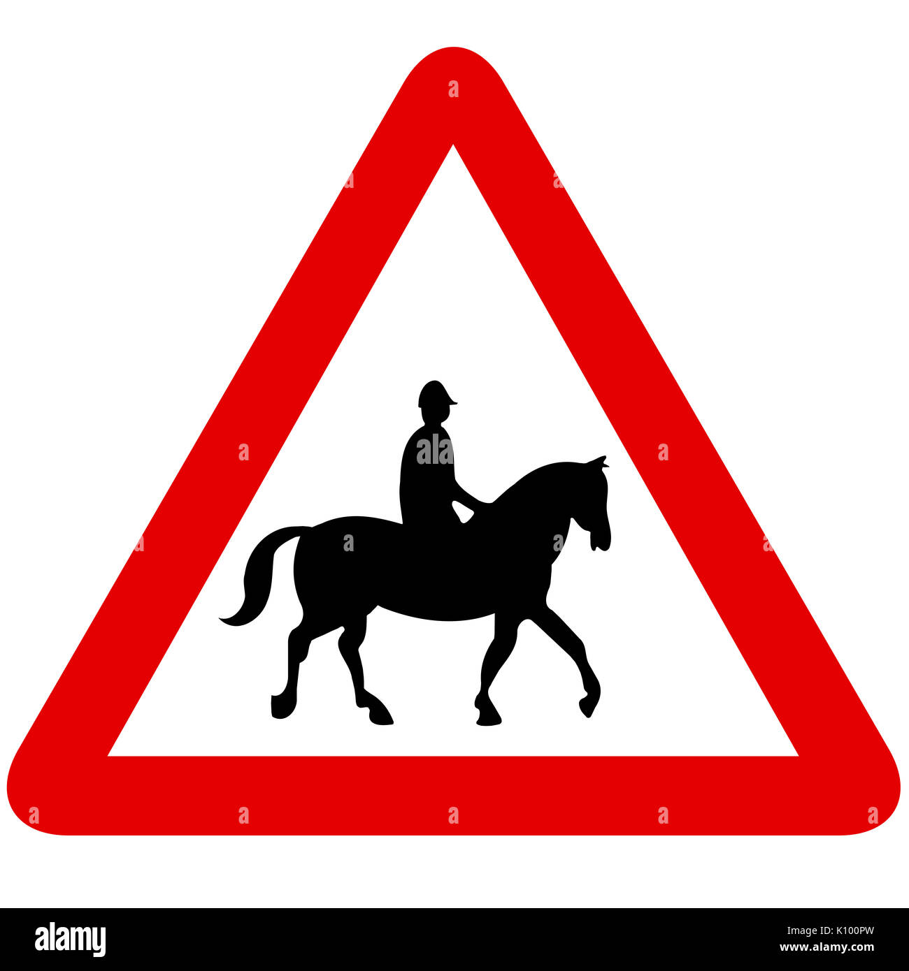 Accompanied horses or ponies road sign on white background Stock Photo