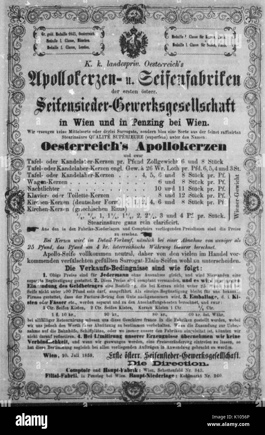 Apollo Kerzen und Seifen 1860 Lehmann Inserate LXVI Stock Photo