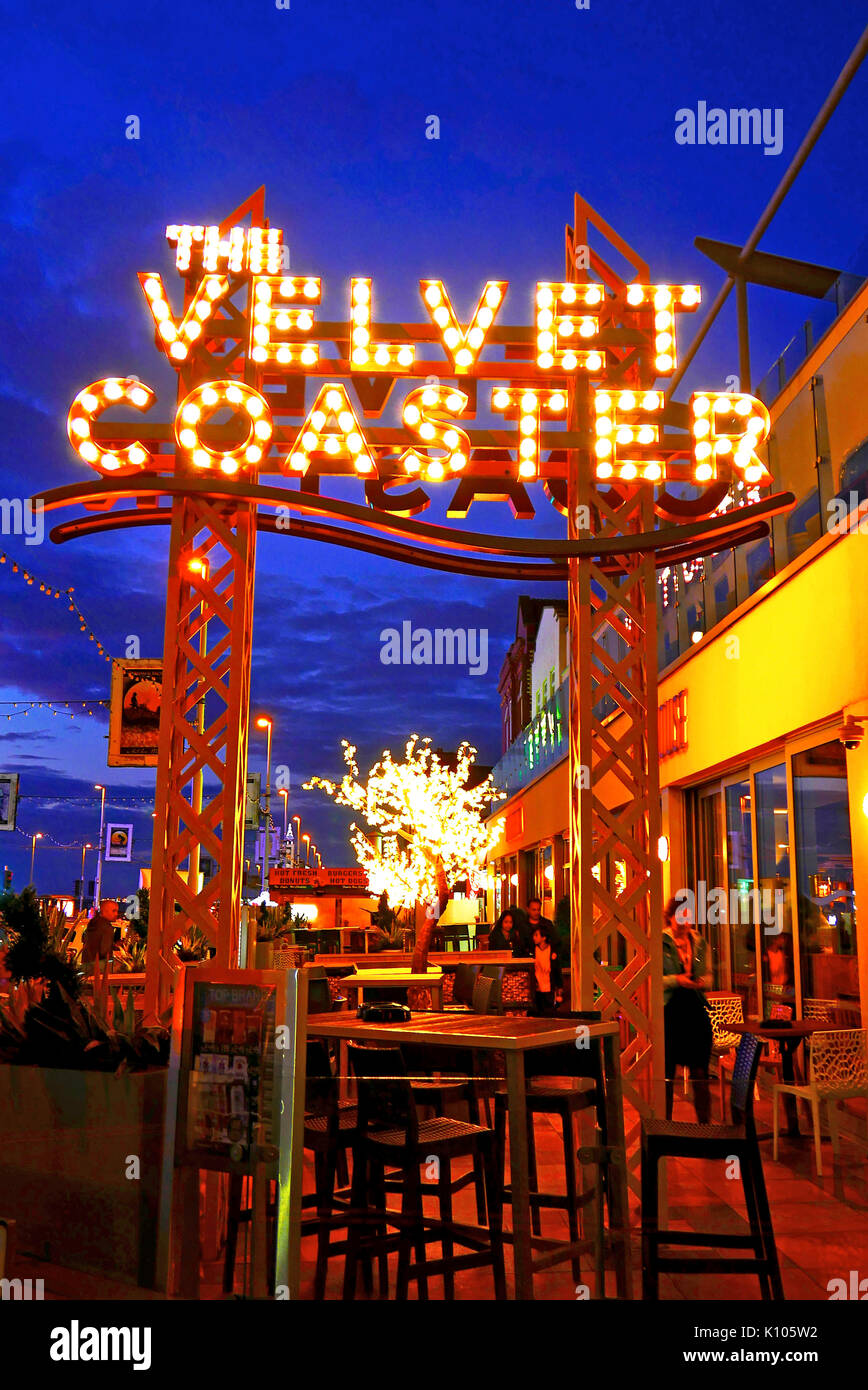 The Velvet Coaster Wetherspoon pub at night on Blackpool Promenade