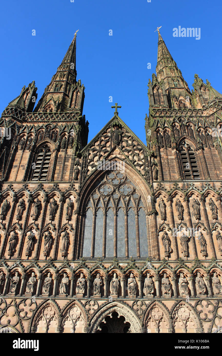 Lichfield Cathedral in Lichfield, Staffordshie, United Kingdom looking ...