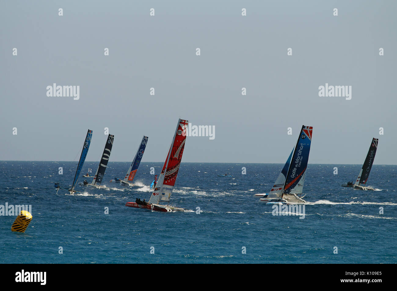 NICE - JULY 29 : the « Tour de France a la Voile 2017 ». Act 9 . City of Nice, French Riviera.Super Final Race for the top eight boats.  The competito Stock Photo