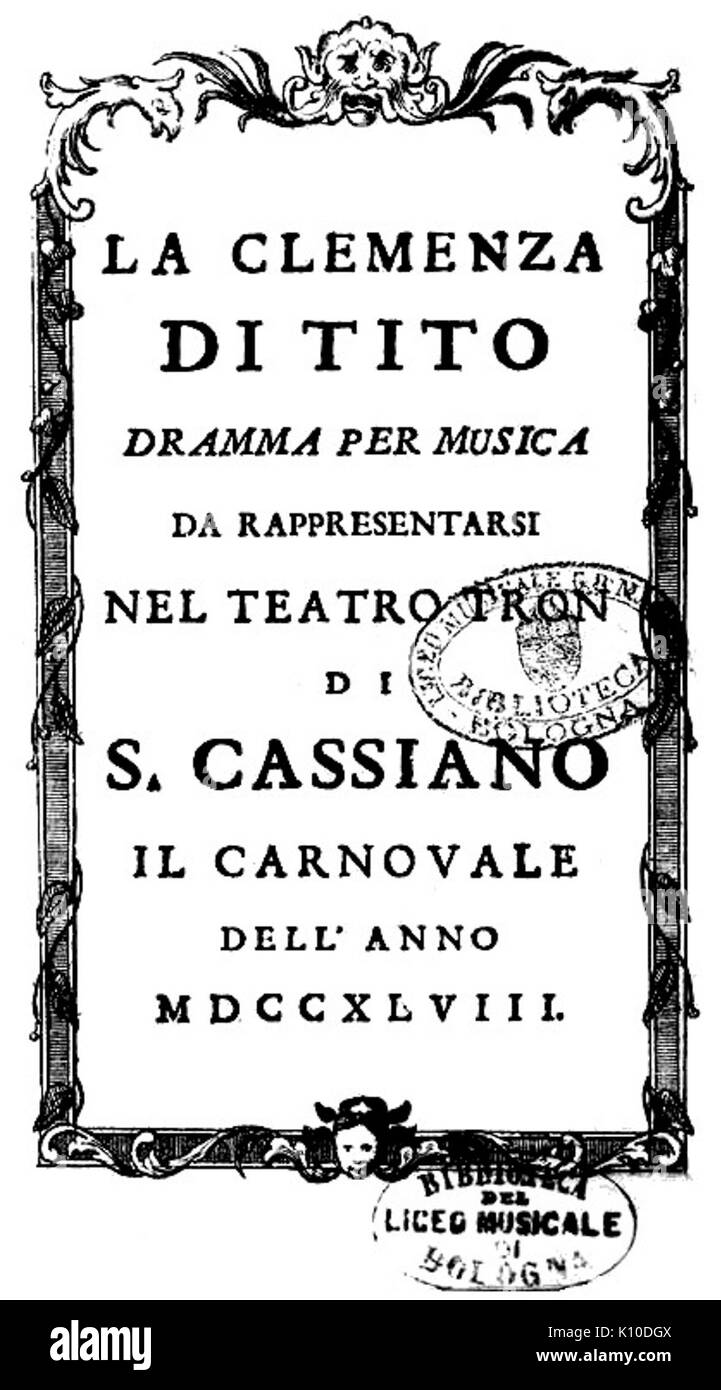 Antonio Gaetano Pampani   La Clemenza di Tito   titlepage of the libretto   Venice 1748 Stock Photo