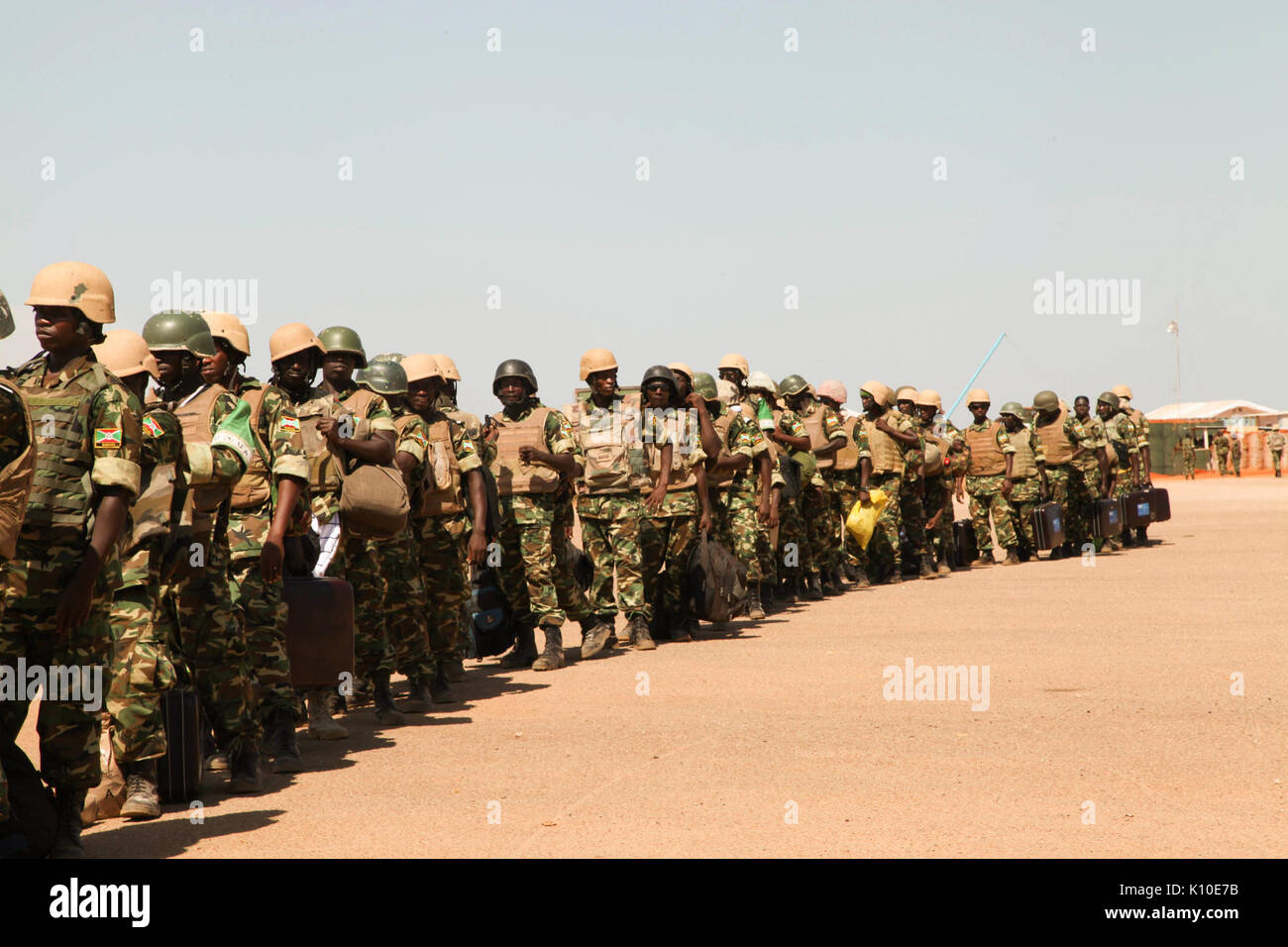 Amisom Burundian 80 contingent of troops depart from Kismayo International Airport for rotation, after serving more than one year in Kismayo, Somalia. On November 17, 2014 AUUN IST Photo (15198103523) Stock Photo