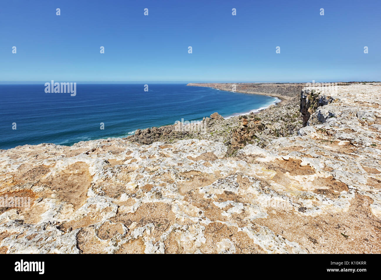 Rocky cliffs with ocean and blue sky, Atlantic coast, Morocco. Stock Photo