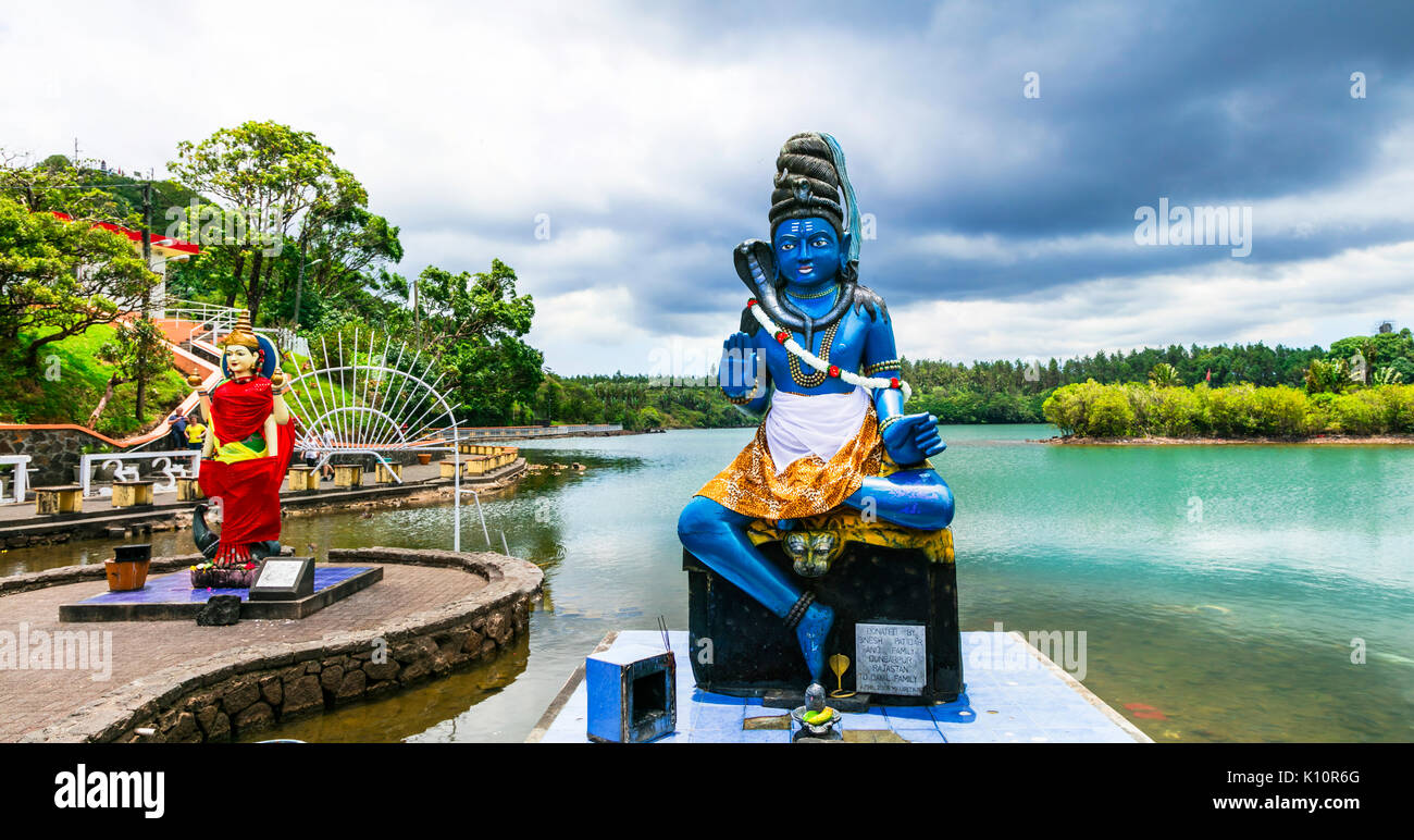 Landmarks of Mauritius - Grand bassin hindu temple on the lakeside Stock Photo
