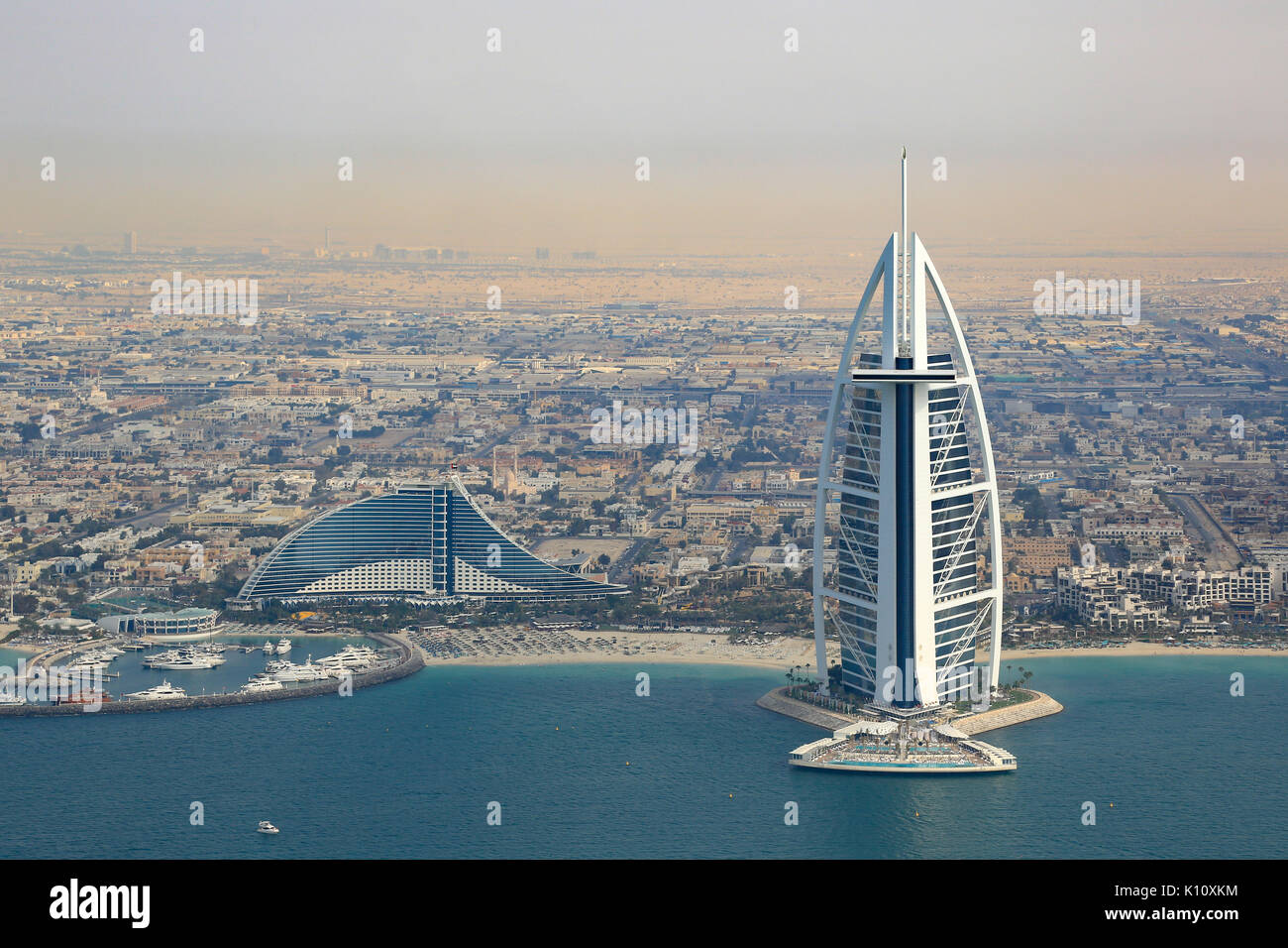 Burj Al Arab Hotel Dubai aerial view photography UAE Stock Photo