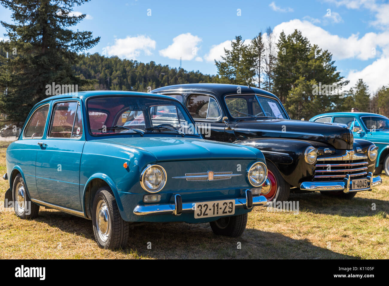 Old, classic, Fiat, 850, car, blue, metallic Stock Photo
