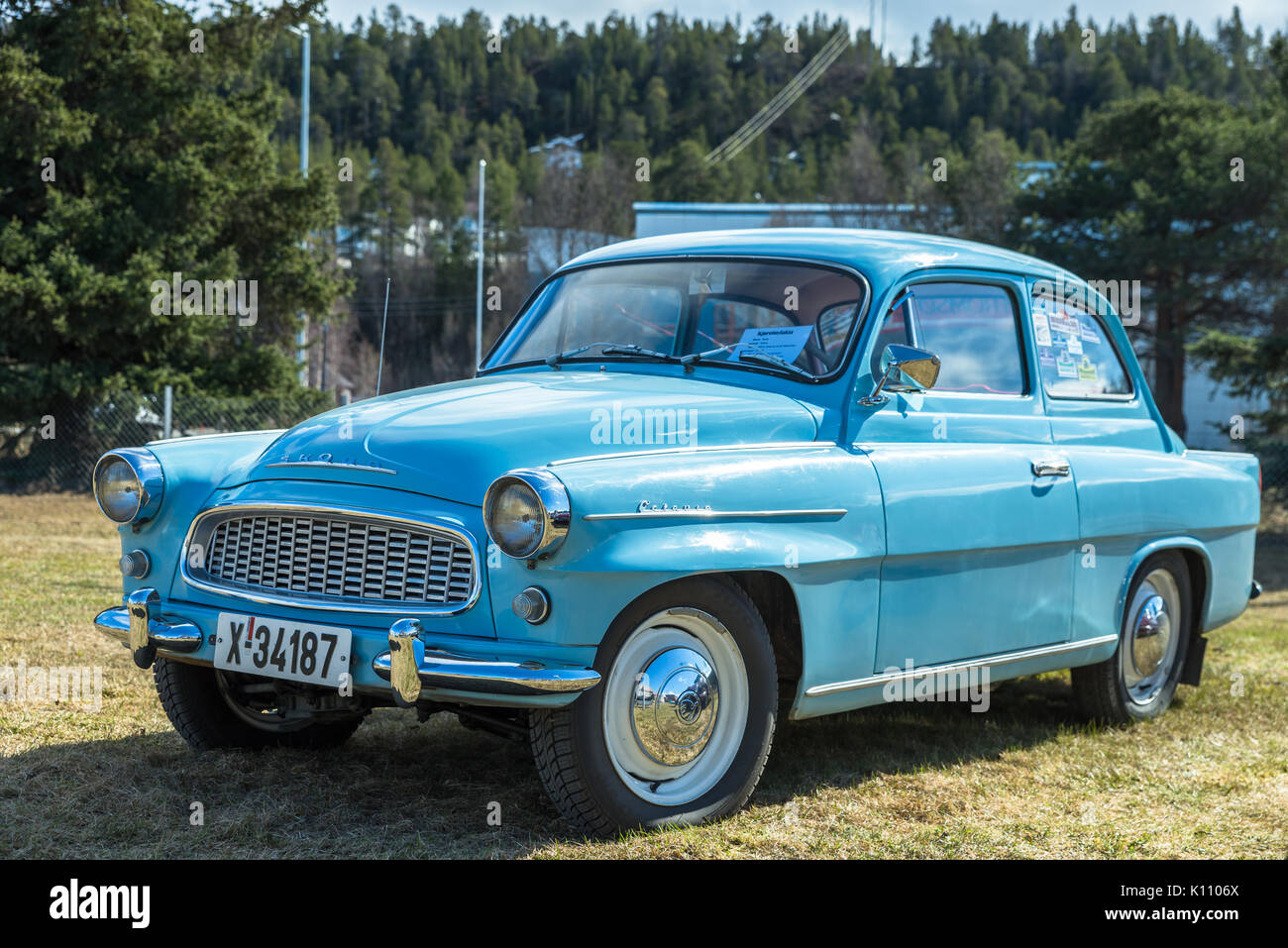 Light, blue, Skoda, Octavia, old, car Stock Photo