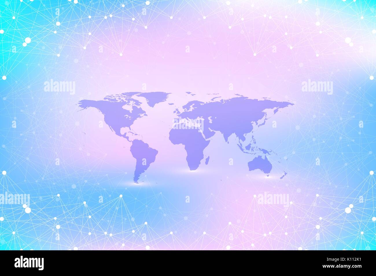 Political World Map with global technology networking concept. Digital data visualization. Scientific cybernetic particle compounds. Big Data background communication. Vector illustration. Stock Vector