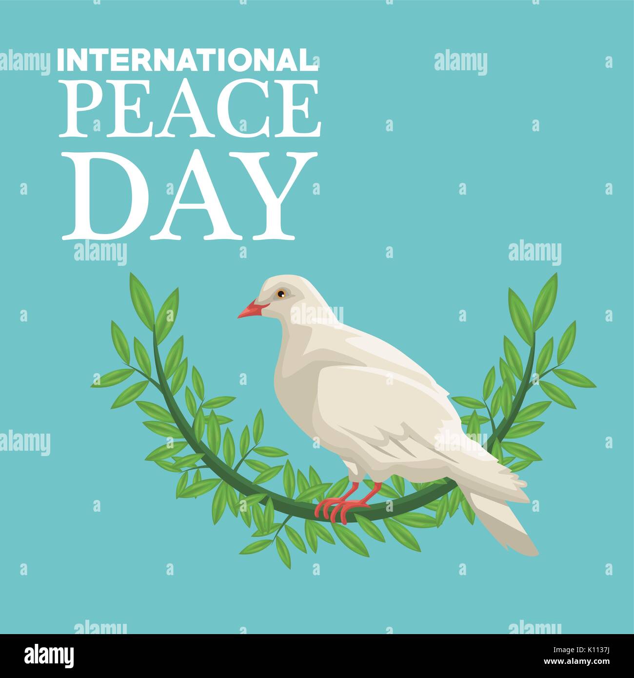 color poster side view pigeon with crown of leaves international peace
