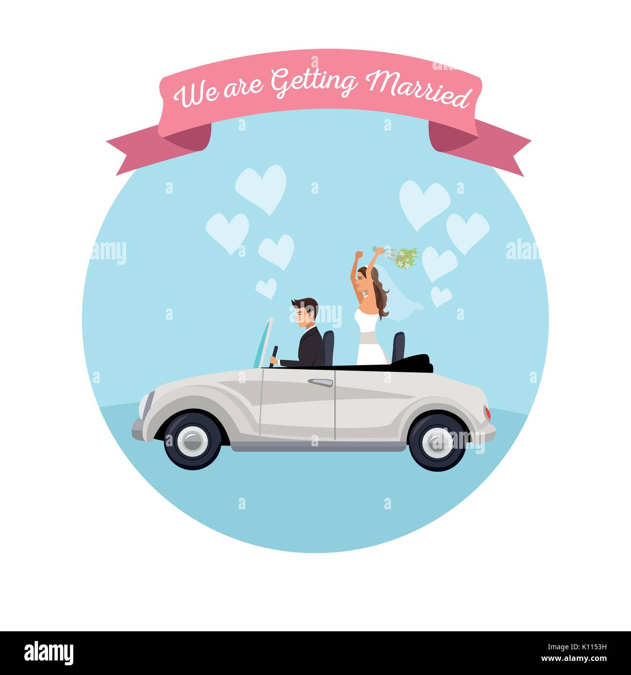 white background with color circular frame poster of newly married couple  groom in vehicle Stock Vector Image & Art - Alamy