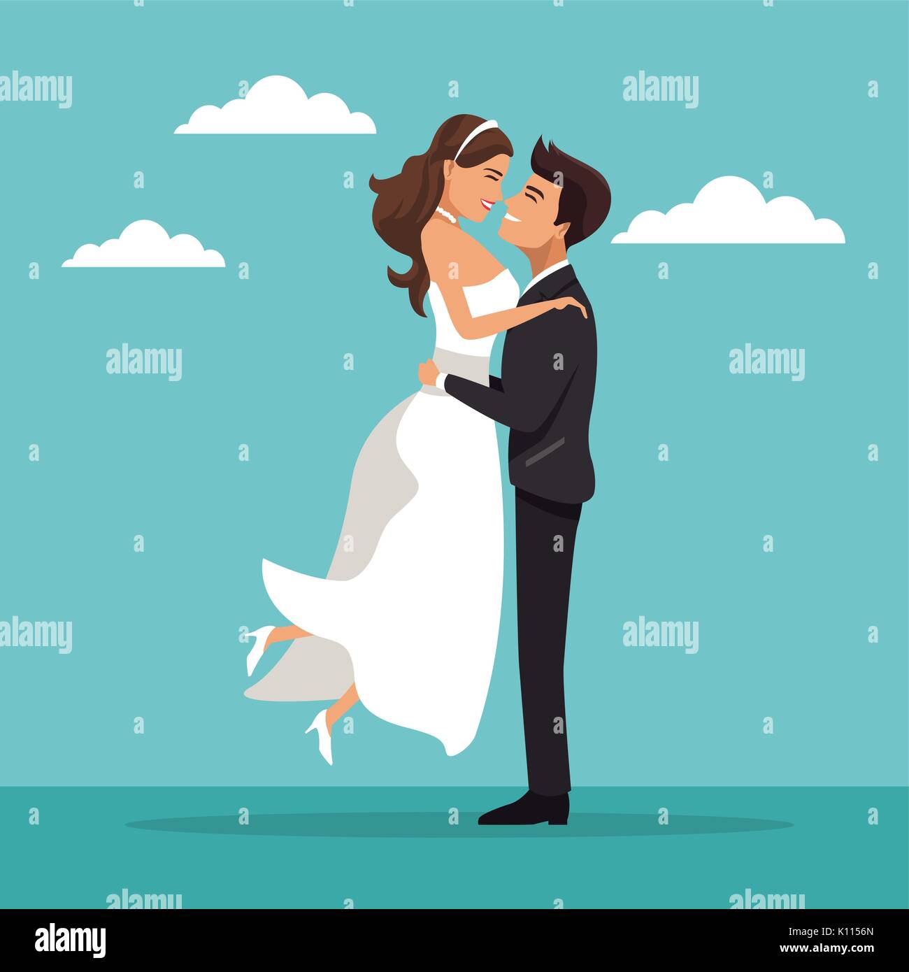 color sky landscape background with newly married couple groom carrying ...