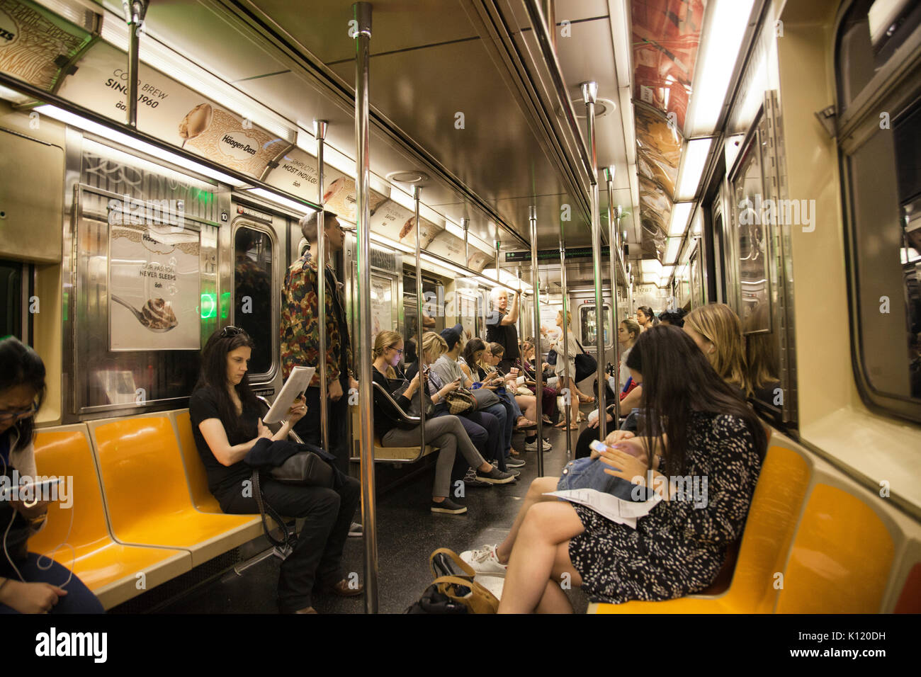 Inside New York Subway Train Carriage in New York - USA Stock Photo