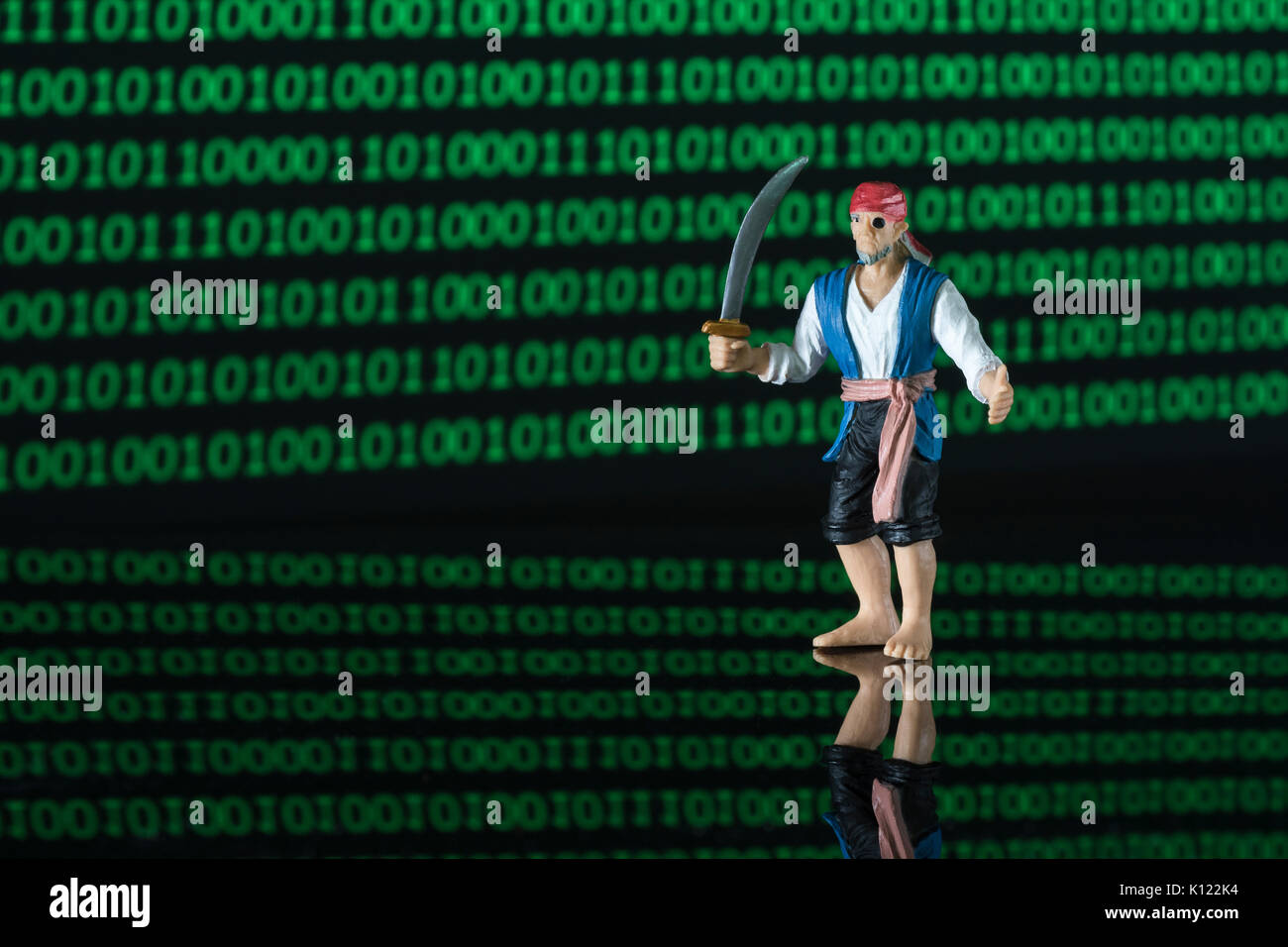 Sword-wielding pirate & wall of binary zeros and ones - for malware ...