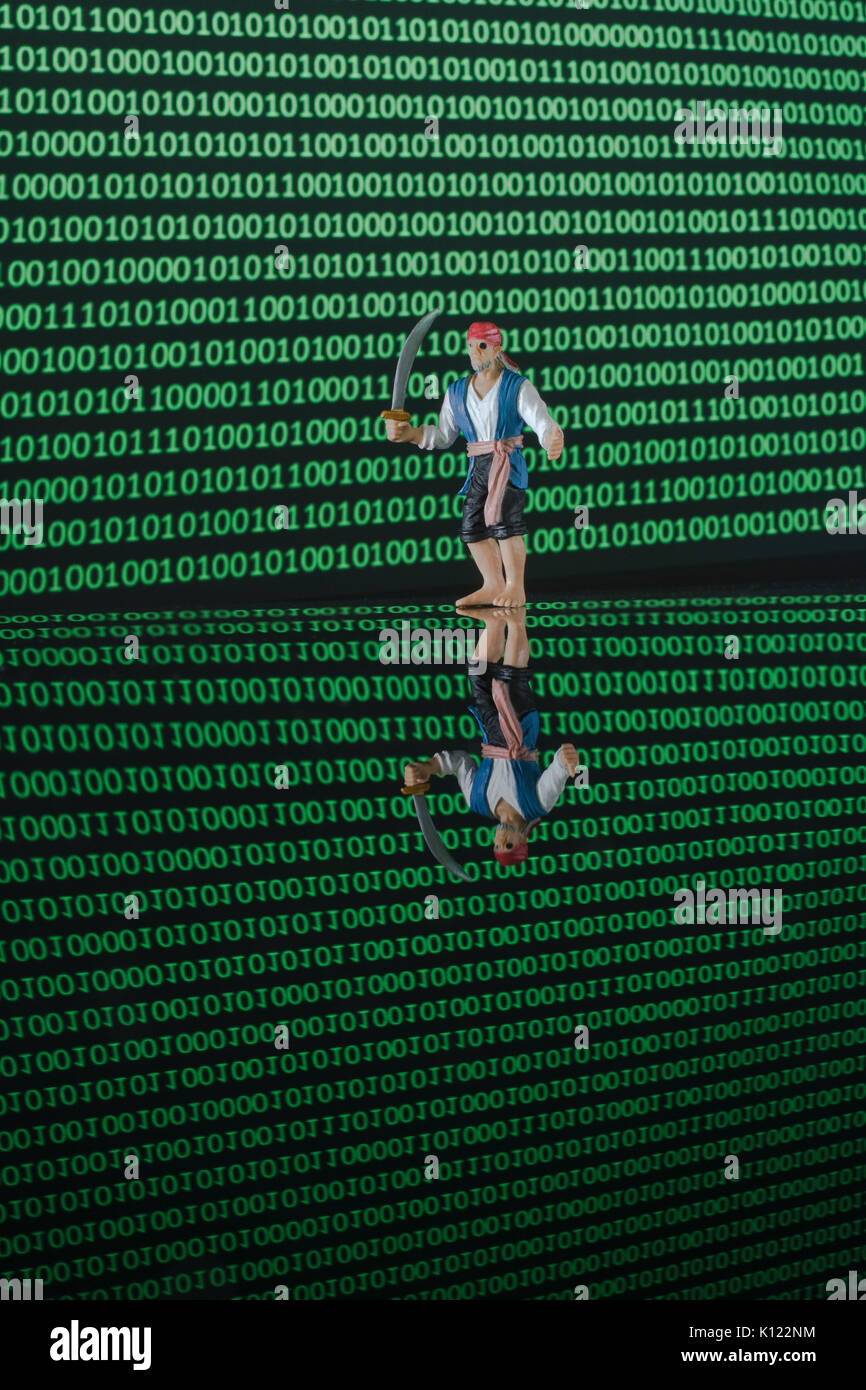 Sword-wielding pirate & wall of binary zeros and ones - for malware ...